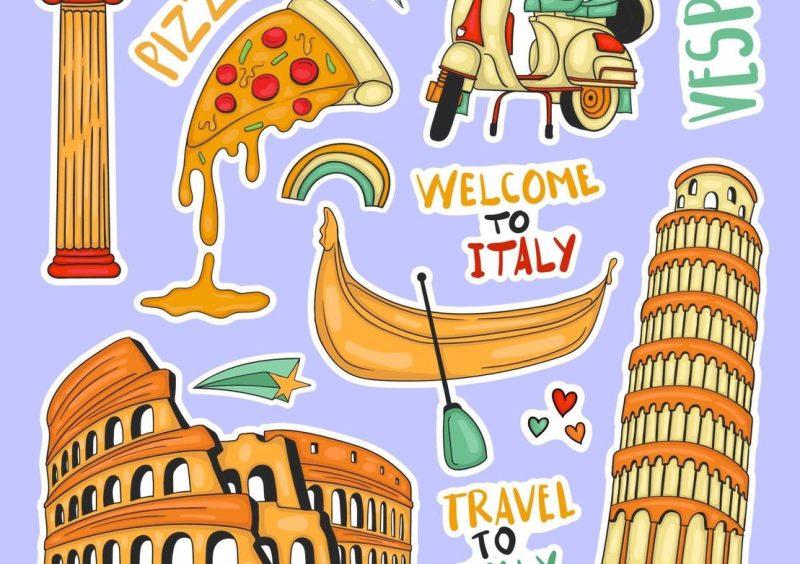 colorful-hand-drawn-italy-element-stickers-collection-vector